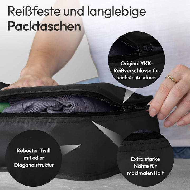 Koffer Organizer Set 5-teilig – Premium Packing Cubes aus robustem Twill mit YKK-Reissverschlüssen –