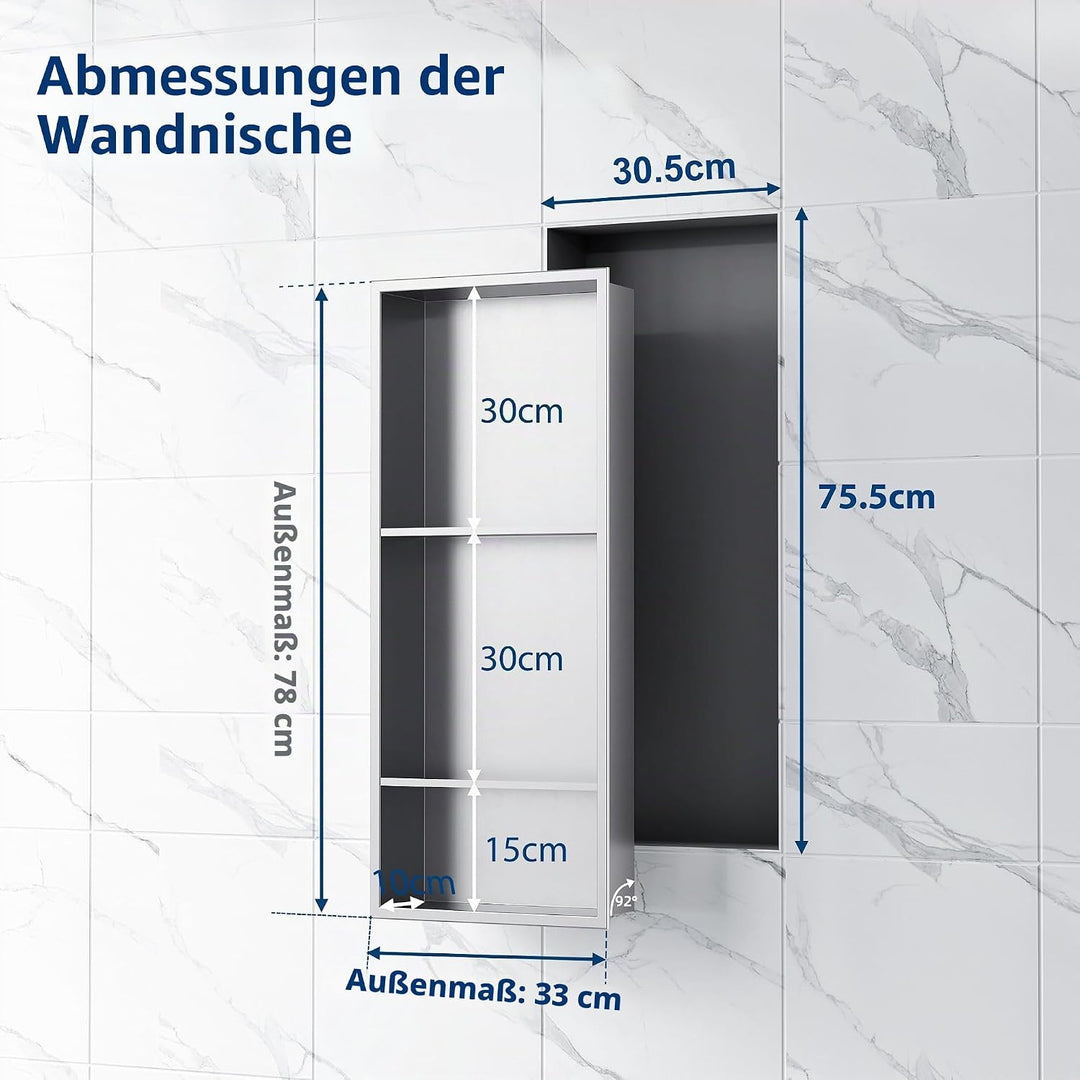 Neodrain Wandnische Dusche Edelstahl Dreifach-Duschnische Wandnische Lagerung für Badezimmer 75x30 c