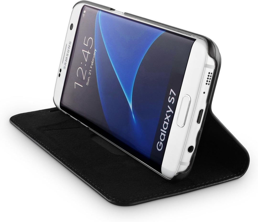 WIIUKA Echt Ledertasche -TRAVEL Nature- für Samsung Galaxy S7 -DEUTSCHES Leder- Schwarz, mit Kartenf