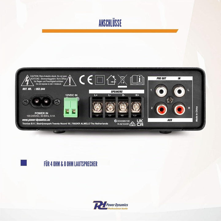 Power Dynamics PCD30 kompakter Verstärker mit dualer Stromversorgung, Bluetooth - 30 Watt - 12 Volt