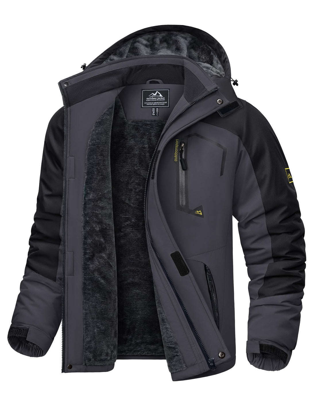 KEFITEVD Herren Skijacke Atmungsaktiv Warm Gefüttert Winterjacke mit Abnehmbarer Kapuze Snowboardjac
