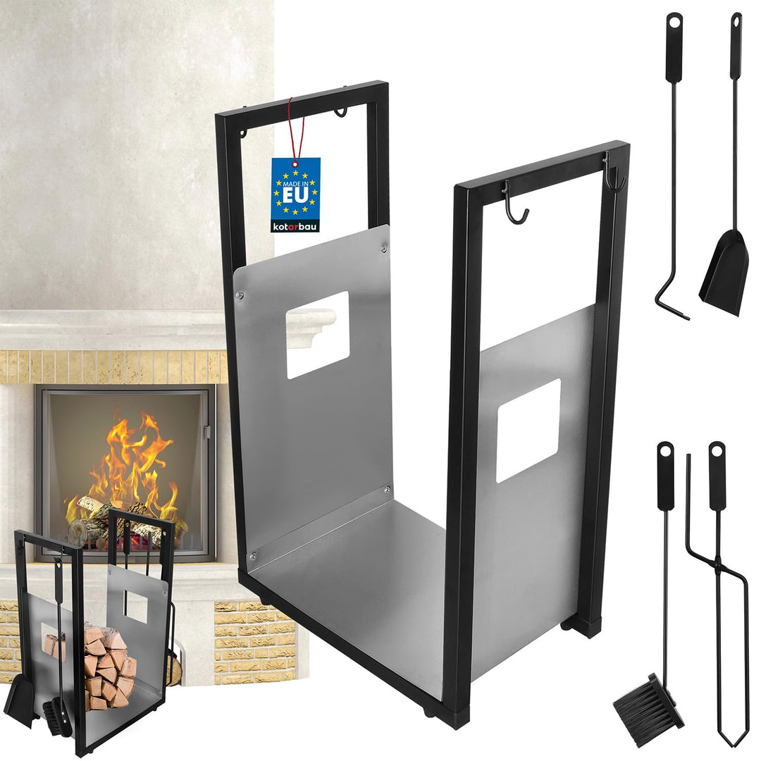 KOTARBAU® Kaminholzregal Innen Modern Ofenbesteck Kaminbesteck Schaufel Besen Kaminzange Schürhakenf