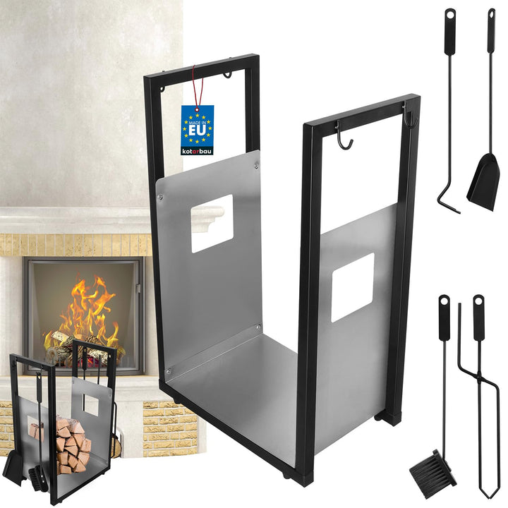 KOTARBAU® Kaminholzregal Innen Modern Ofenbesteck Kaminbesteck Schaufel Besen Kaminzange Schürhakenf