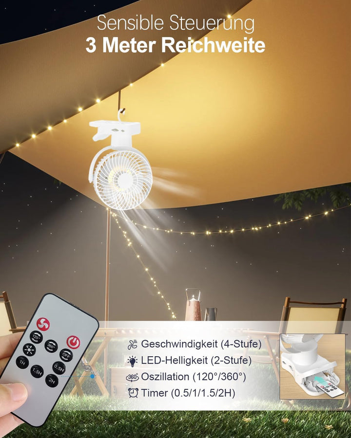 360° Oszillierend Clip Ventilator mit Fernbedienung - 10000mAh Akku USB Tischventilator Tragbarer -