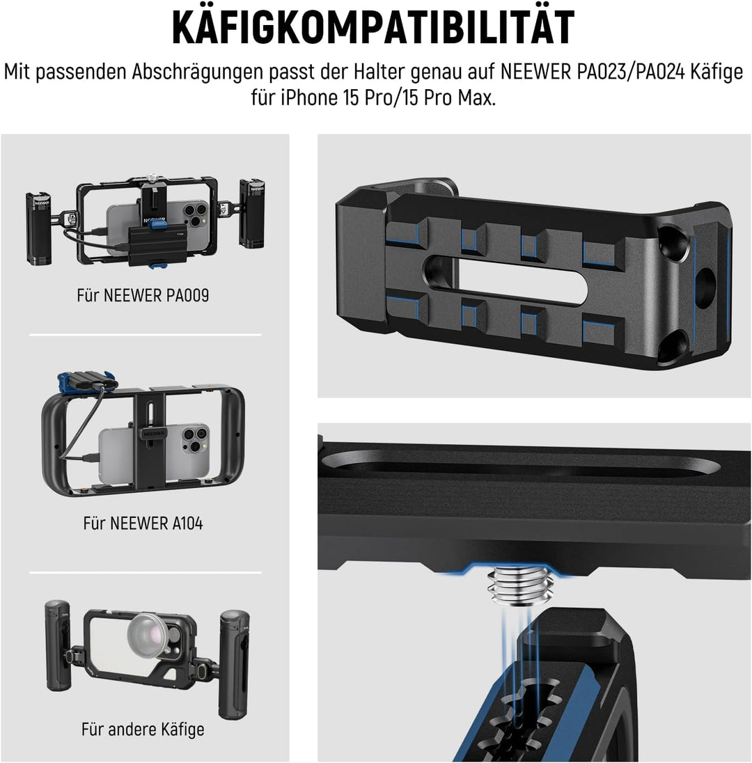 NEEWER T5 T7 T9 SSD Halterung für iPhone 15 Pro Max Handykäfig PA023 PA024, 2,2"-3"/55-75mm SSD Klem