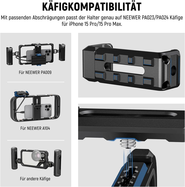 NEEWER T5 T7 T9 SSD Halterung für iPhone 15 Pro Max Handykäfig PA023 PA024, 2,2"-3"/55-75mm SSD Klem