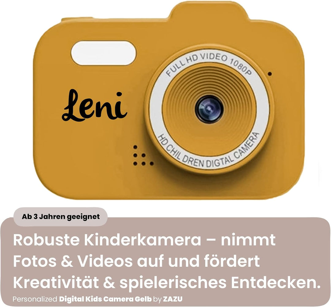 Personalisierbare Kinderkamera Gelb – robuste Kinder Kamera Digitalkamera für Fotos &amp; Videos – für K