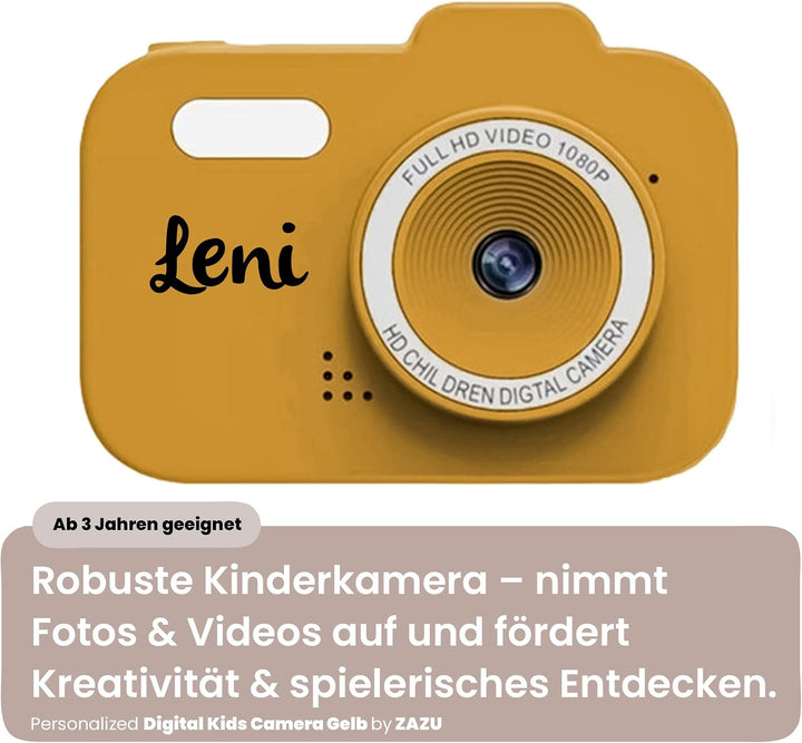 Personalisierbare Kinderkamera Gelb – robuste Kinder Kamera Digitalkamera für Fotos &amp; Videos – für K