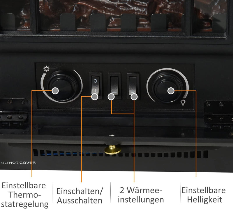 HOMCOM Elektrokamin Kaminofen Flammeneffekt 1000/2000W Überhitzungs-Schutz Metall Schwarz 45 x 28 x