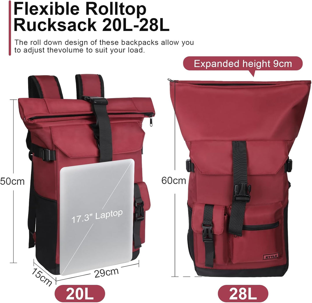 Rucksack Damen,Rolltop Rucksack Herren,28L Gross Schulrucksack Rucksack Wasserdicht mit Laptopfach 1