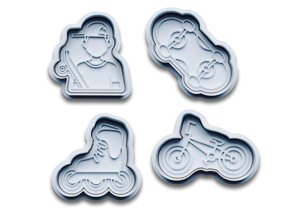 Keksausstecher Set Skatepark – Skater, Skateboard, Rollerblades, BMX – 4-teilig – PLA – Geschenkidee