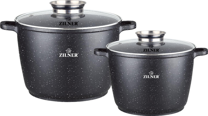 Zilner Topfset - Kochtopf Set 4-teilig - Marmorbeschichtung - mit Glasdeckeln - für alle Herdarten -