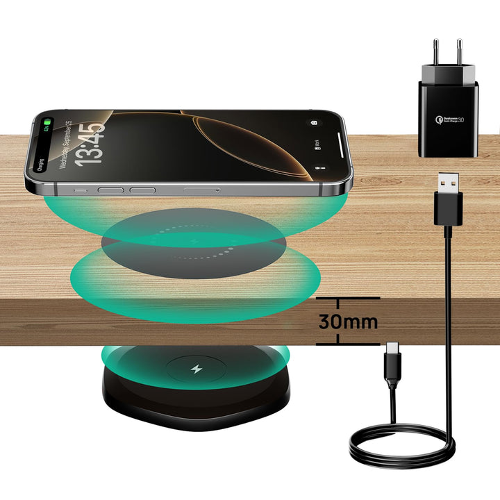 KPON Invisible Wireless Charger unsichtbares drahtloses, 30mm Versteckt unter dem Tisch, induktives