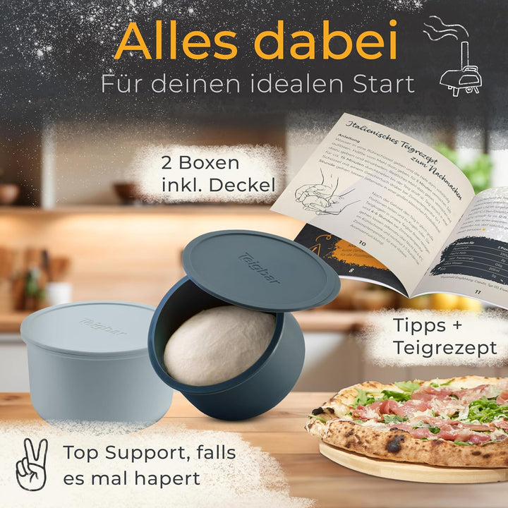 Teigbar Pizzaballenbox mit Deckel, 2er Set - innovative Teigbox aus löse-leichtem Silikon - Pizzatei