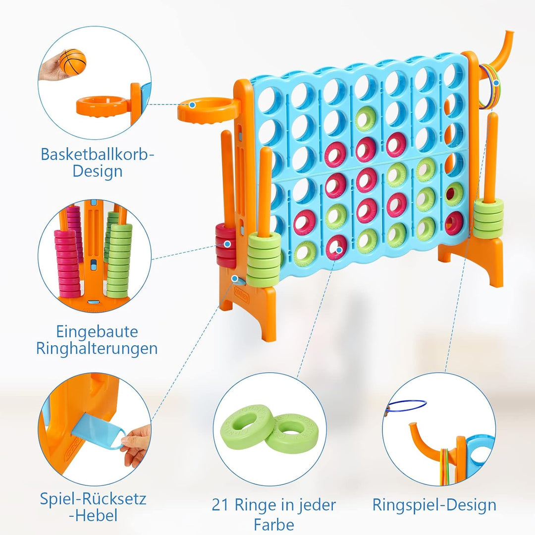 GOPLUS Riesiges 4 Gewinnt Spiel, Strategiespiel mit 42 Ringen, Basketballkorb & Wurfspiel & Schnells