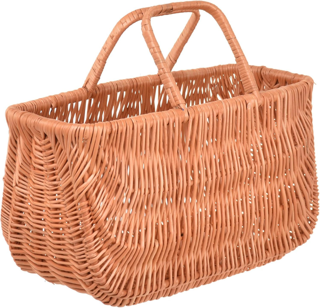 Henkelkorb, Natural Einkaufskorb, Korbtasche aus Weide geflochten, Flechttasche mit Henkel, Picknick