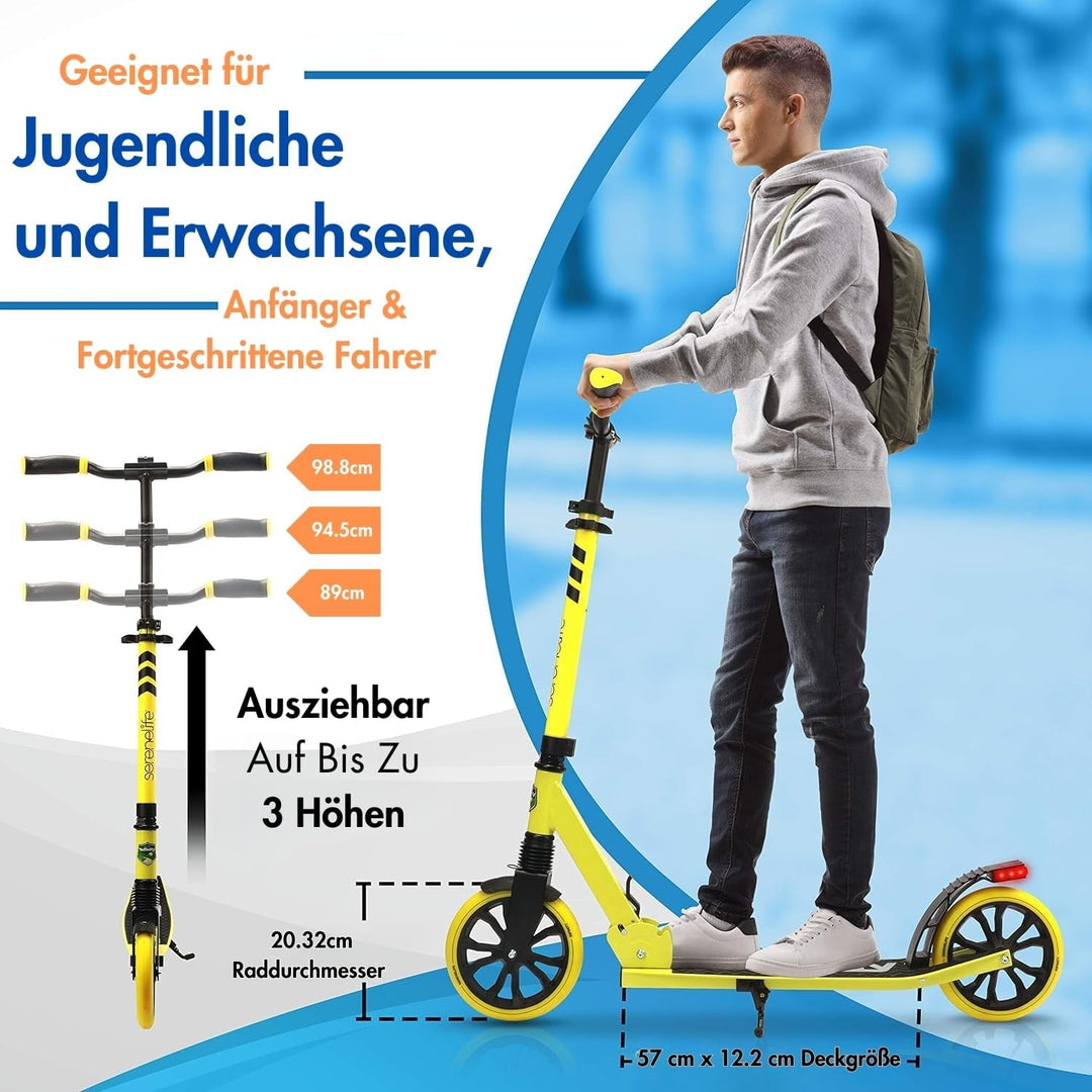 SereneLife Roller für Kinder & Erwachsene, Unisex-Tretroller, Cityroller, klappbar & höhenverstellba