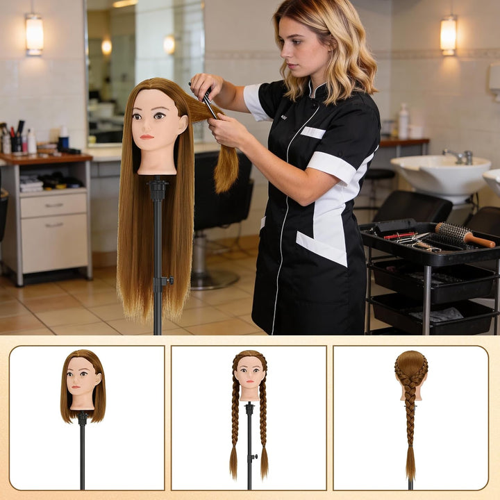 TwoWin Friseurkopf Echthaar mit Ohrlöchern, 71 cm (28 Zoll) 100% Synthetischer Mannequin Frisierkopf