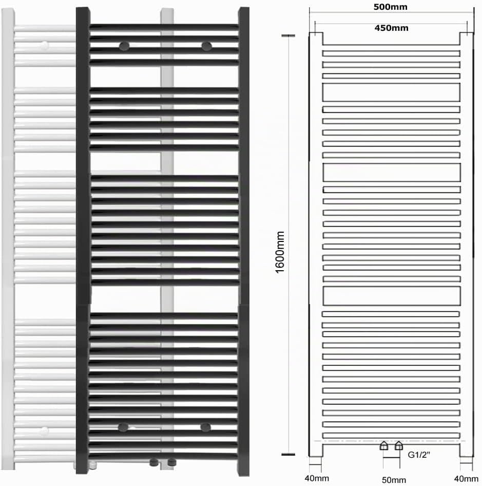 S SIENOC 500 x 1600 mm Anthrazit mittelanschluss Badheizkörper handtuchhalter Heizkörper Handtuchwär