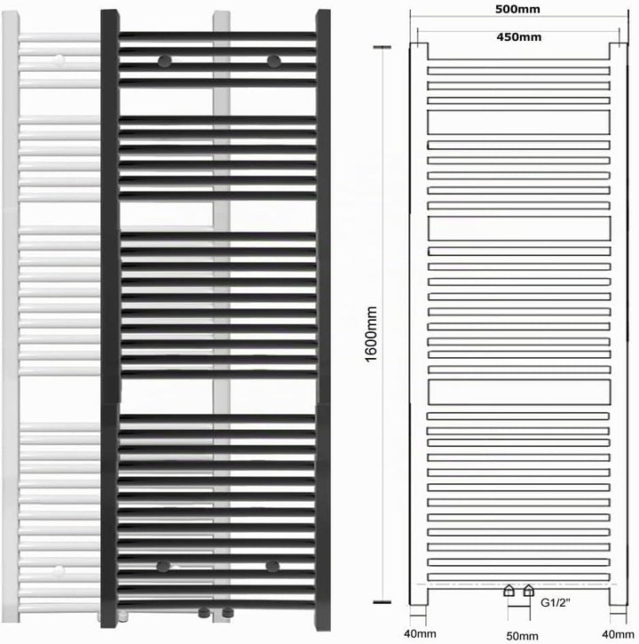 S SIENOC 500 x 1600 mm Anthrazit mittelanschluss Badheizkörper handtuchhalter Heizkörper Handtuchwär