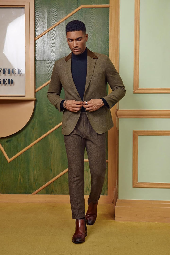 PaulJones Sakko Herren 2 Knöpfe Vintage Blazer Tweed Sakko aus Wollmischung M Braun, M Braun