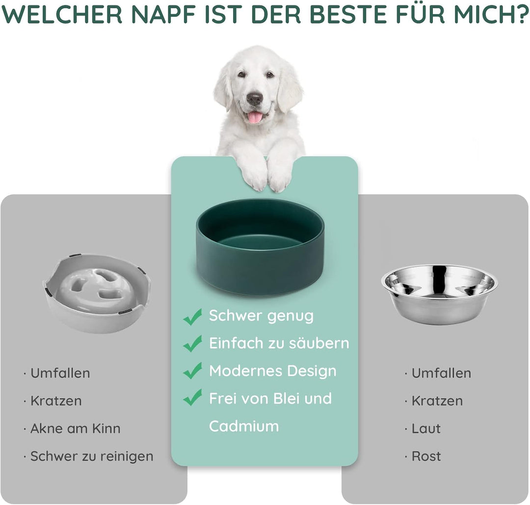 SPUNKYJUNKY Keramik Hundenapf mit Bambus Ständer für Grosse Hunde (1800ml, Grün) Grün Einzeln - 1800