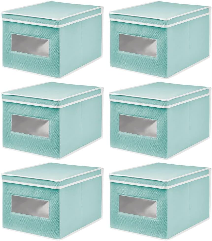 mDesign Stoffbox – praktische Aufbewahrungsbox mit Klappdeckel für Schlaf-, Wohn- oder Badezimmer –