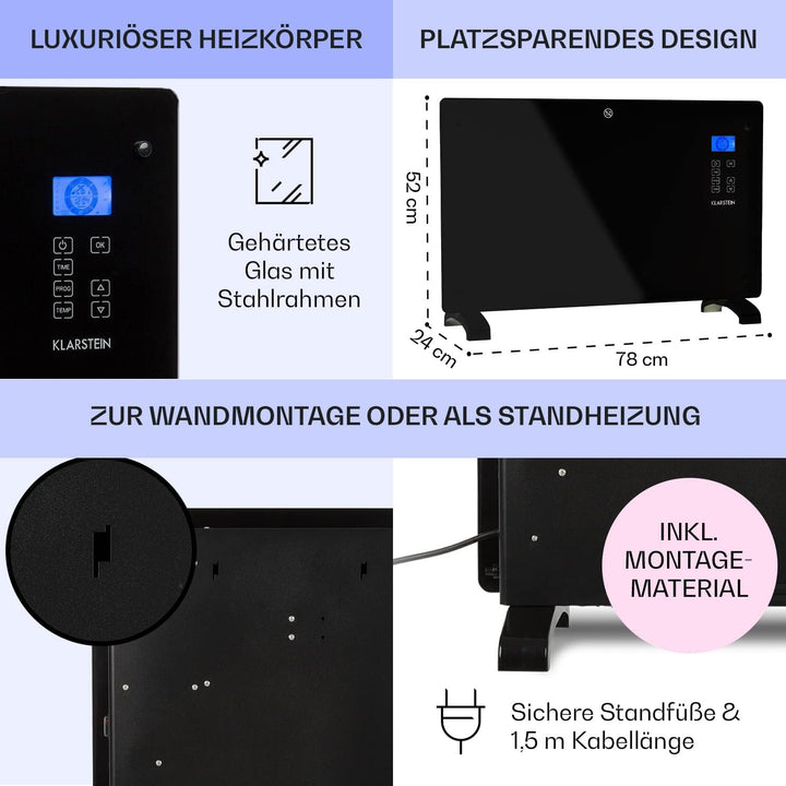 Klarstein Elektroheizung, Konvektor-Heizung mit, Mobile Elektroheizung Energiesparend, Leise Heizung