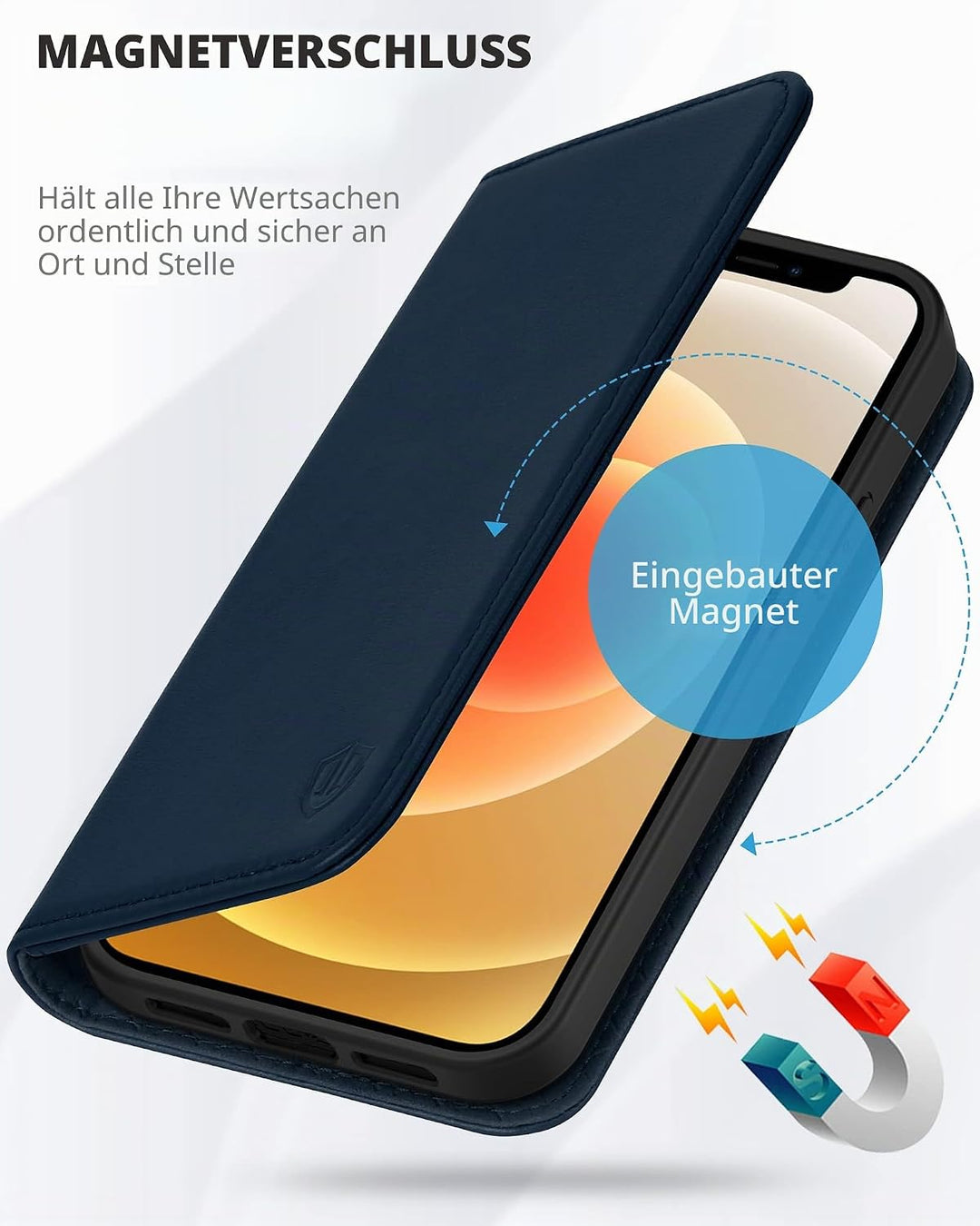 SHIELDON iPhone 12 Pro Hülle, Handyhülle iPhone 12 [Rindsleder] [Verdicht TPU] [Kartenfach] [Stand]