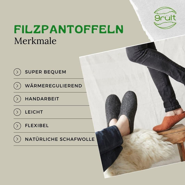 Filzpantoffeln aus Wolle, Hausschuhe für Damen &amp; Herren, Kuschelig &amp; Cozy, Premiumqualität, Rutschfe