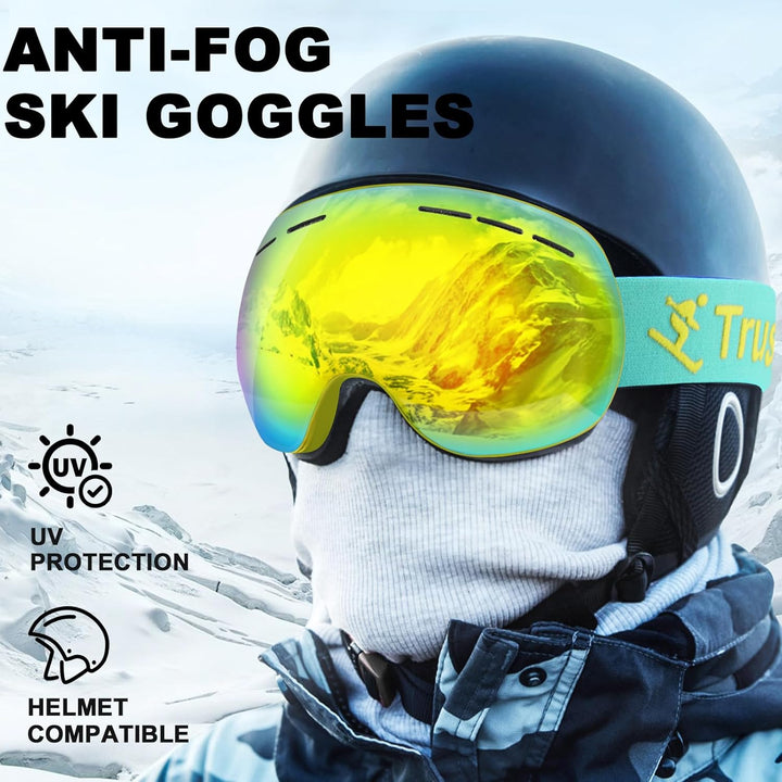 Trusiel Skibrille, Skibrille Damen Herren Anti-Fog Ski brille OTG, Skibrille für Brillenträger, 400
