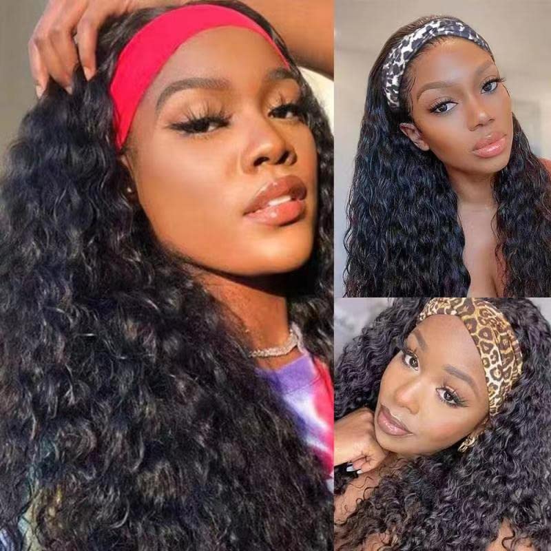 IFLY Headband Wig Locken Perücke Frauen Echthaar Deep Curly Human Hair Wig for Black Woman Haarverlä