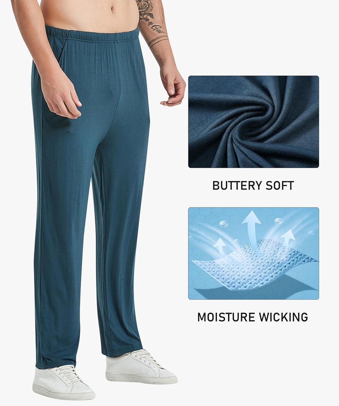 MoFiz Herren Schlafanzughose Lang Modal Pyjamahose Schlafhose Weit Loungewear, 2 Pack-05