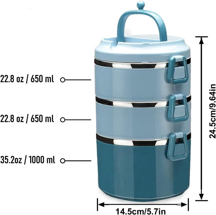 SANQIAHOME 3 Schichten Mehrschichtige stapelbare Edelstahl-Lunchbox,Auslaufsicher,blau Blau 3 Schich