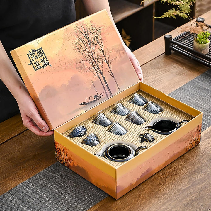 Chinesisches Gongfu-Tee-Set aus Porzellan, 10 Stück Schönes Keramik Teekannen-Set mit Teebereiter un