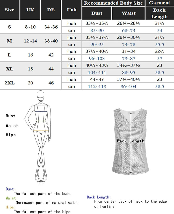 GRACE KARIN Damen Ärmelloses Sexy Glänzendes Pailletten Top V-Ausschnitt Enges Oberteil für Party We