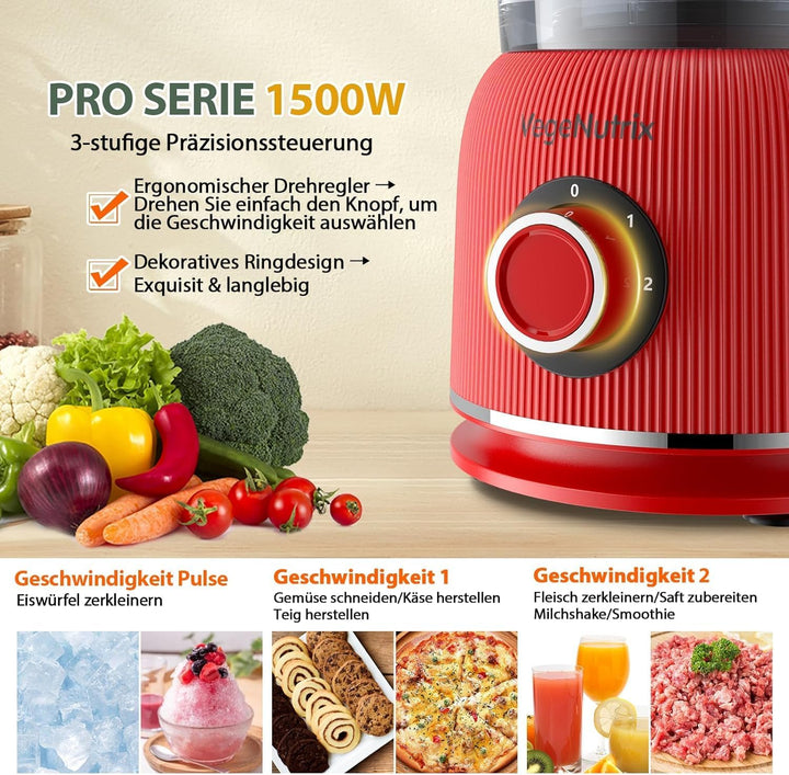 1500W Küchenmaschine und Mixer Kombination, 2,5L Zerkleinerer für Fleisch, Gemüse und Teig, 2L Stand