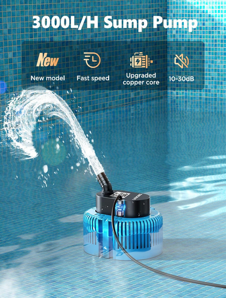 Lnicez Schmutzwasserpumpe Tauchpumpe 75W 3000L/H Wasserpumpe 3.2m max Förderhöhe, Tauchpumpe Schmutz