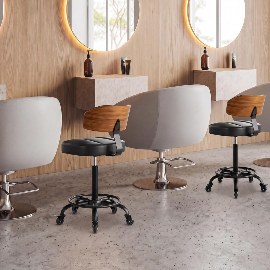 Rollhocker HöHenverstellbar, Bürohocker Ergonomisch,Arbeitshocker, Drehhocker 360°,Mit Rückenlehne P