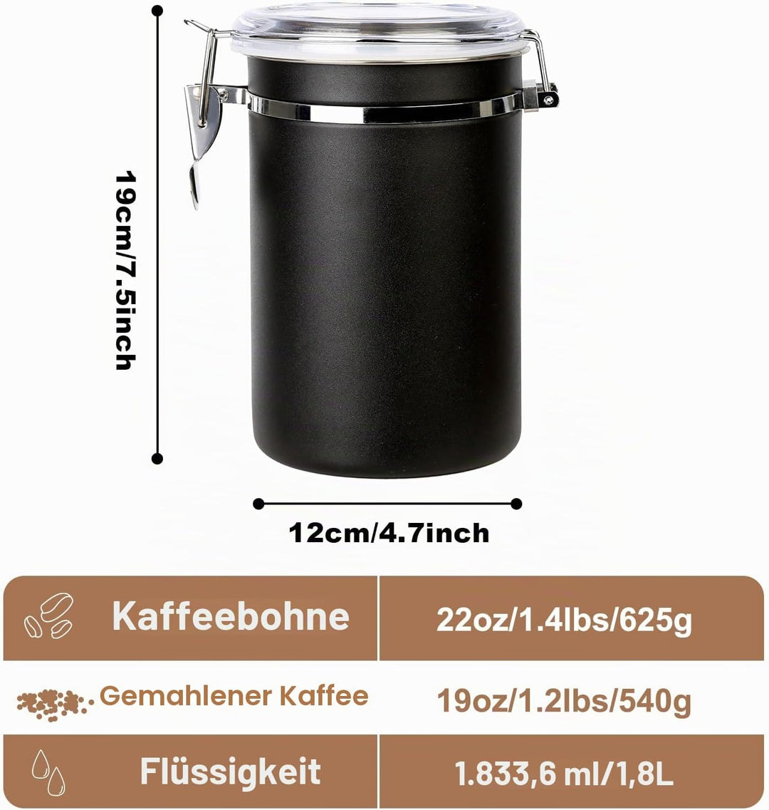 Kaffeedose Luftdicht mit Deckel Kaffeebohnen Behälter für Kaffeepulver Bohnen Tee Mehl Müsli Zucker,