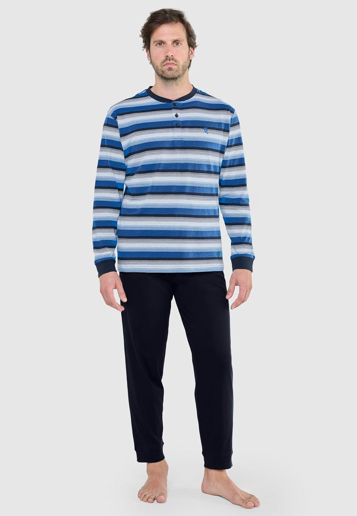 El Búho Nocturno Schlafanzug Herren Lang Baumwolle Herren Pyjama Lang Alljahres Schlafanzüge für Män