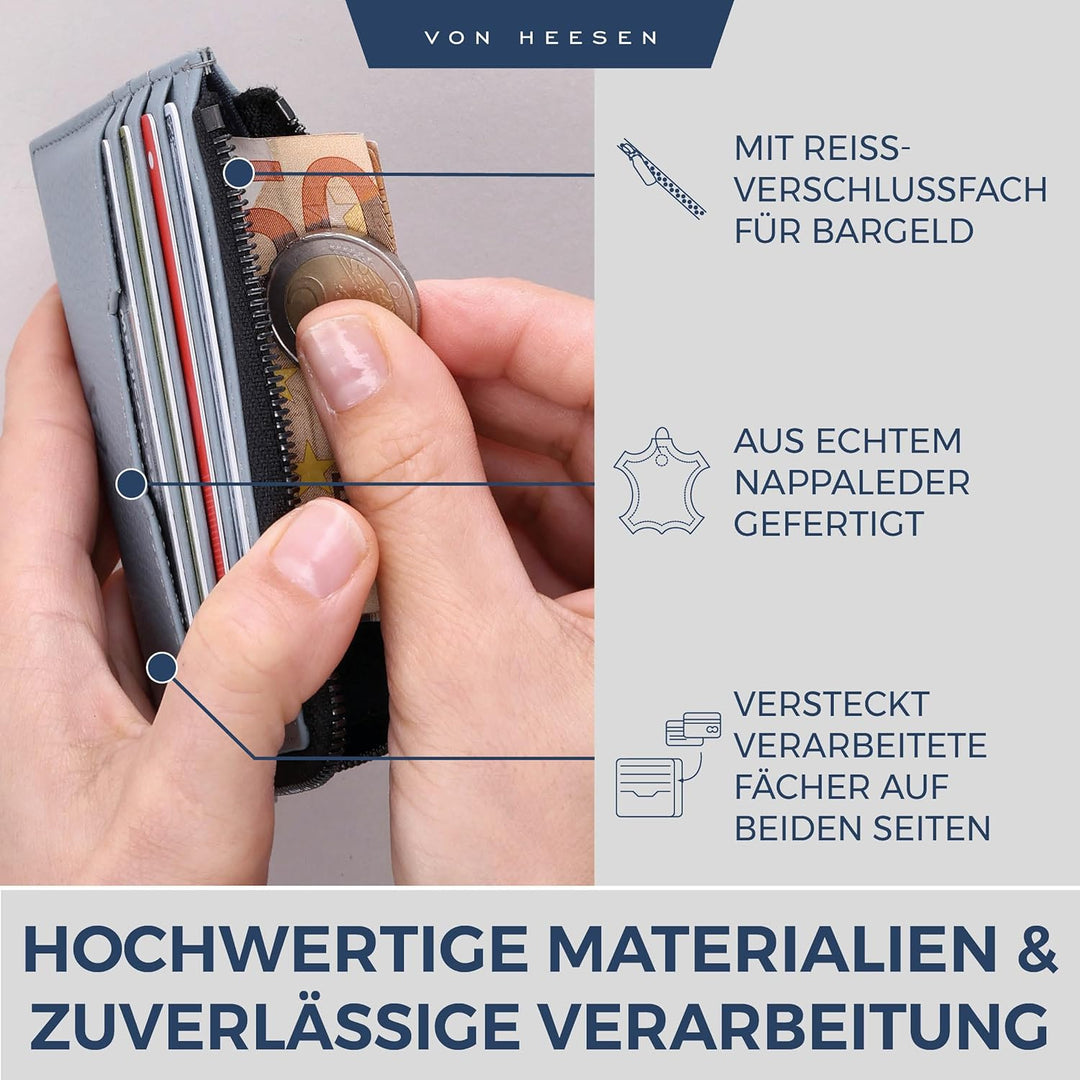 VON HEESEN Leder Kartenetui Geldbörse Herren & Damen Kreditkartenetui (Medium, Hellblau) Hellblau 02