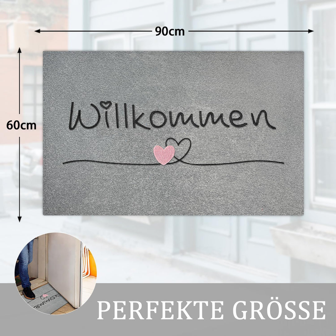 AAZZKANG Graue Fussmatte für den Aussenbereich, Eingangstür Willkommensmatte mit strapazierfähiger 9