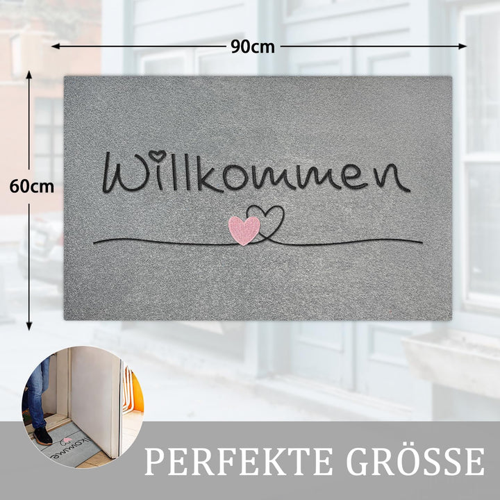 AAZZKANG Graue Fussmatte für den Aussenbereich, Eingangstür Willkommensmatte mit strapazierfähiger 9