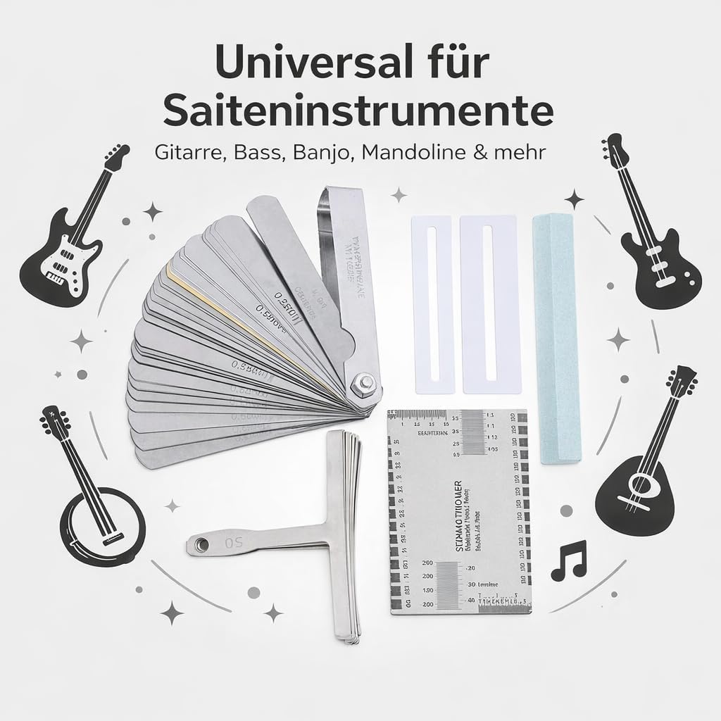 Gitarren Tool Set mit Sander Radius Gauge, String Action Ruler Griffbrettschutz für Gitarren und Bas