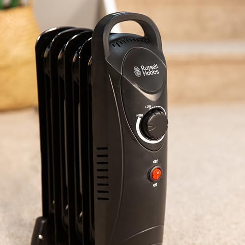 Russell Hobbs RHOFR3001, 650 W, ölgefüllte, tragbare Elektroheizung, 5 Lamellen, schwarz, einstellba