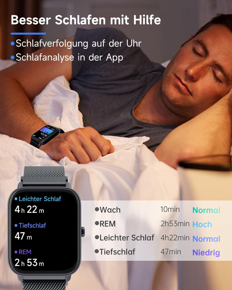 TOOBUR Smartwatch Damen Herren mit Alexa und Telefonfunktion, 1,8" Fitnessuhr mit 100 Sports, 24/7 P