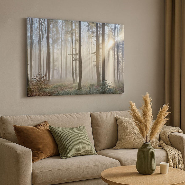 Bilder auf Leinwand 100x70cm Leinwandbild mit Rahmen Wald Baum Natur Gross Wanddeko Bild Schlafzimme