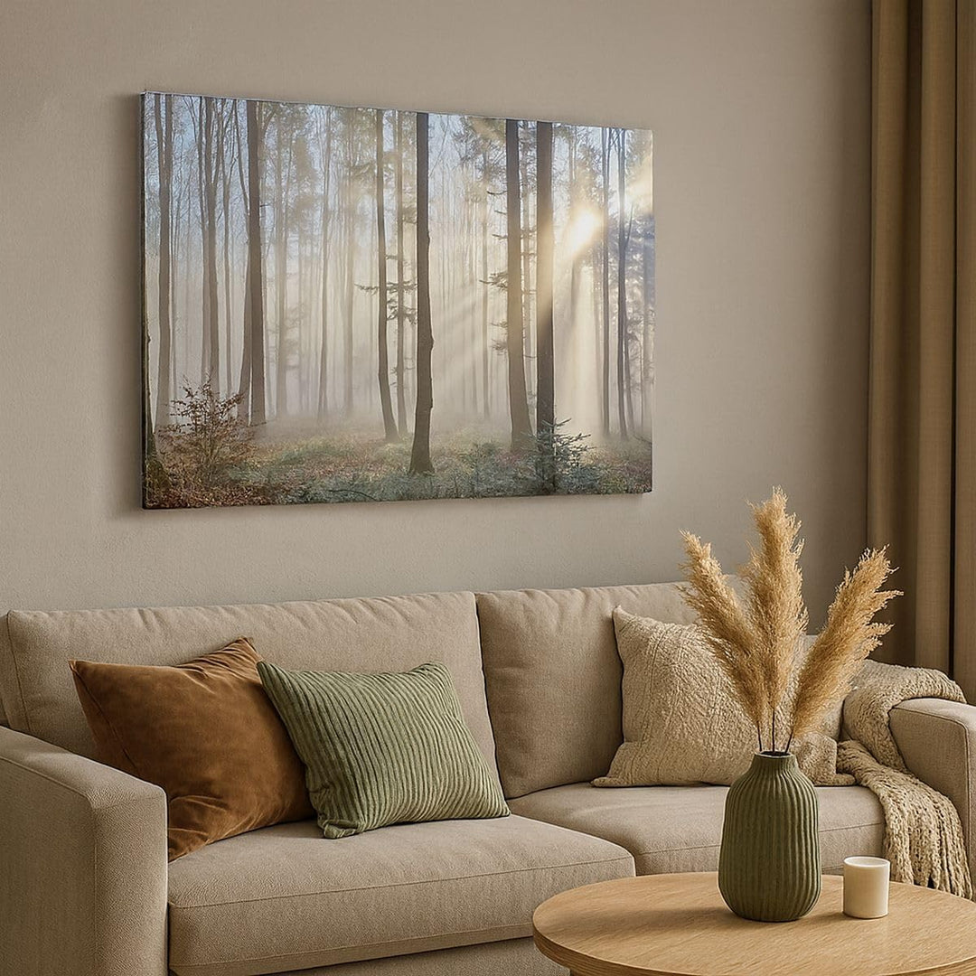 Bilder auf Leinwand Wald Baum Natur Leinwandbild mit Rahmen 70x50cm Wandbilder Dekoration Wohnzimmer