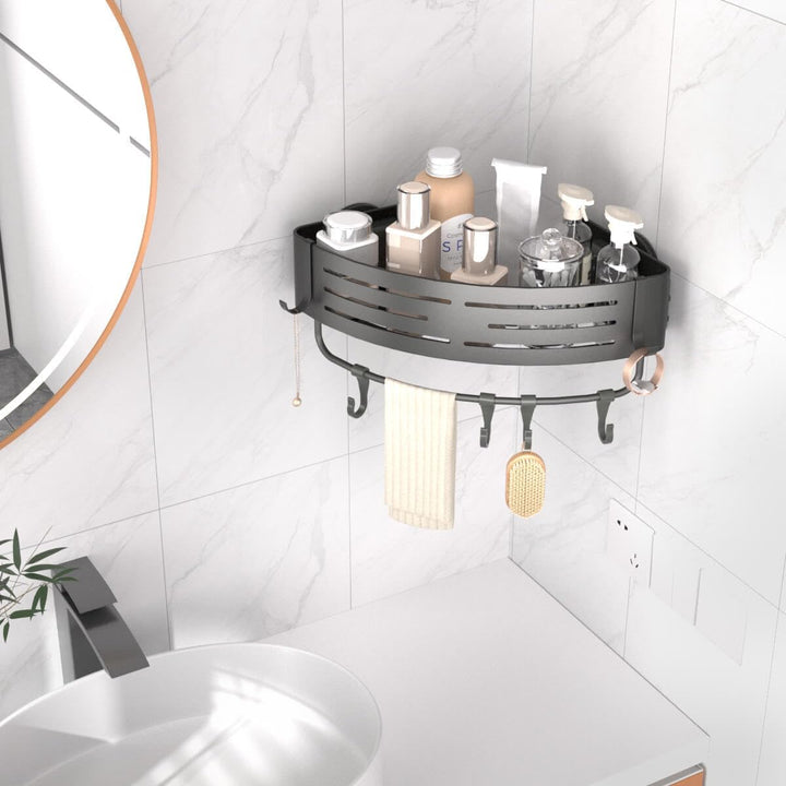 Duschregal Ohne Bohren mit Saugnapf, Eck-Duschablage mit Haken, Wasserdicht Badregal Abnehmbarer Bad